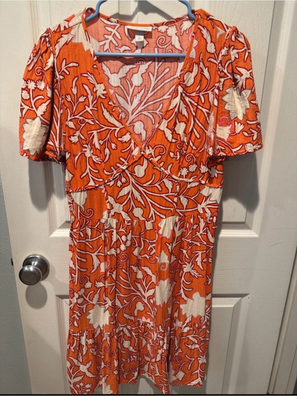 Knox Rose Orange Floral V-Neck Tiered Midi Dress